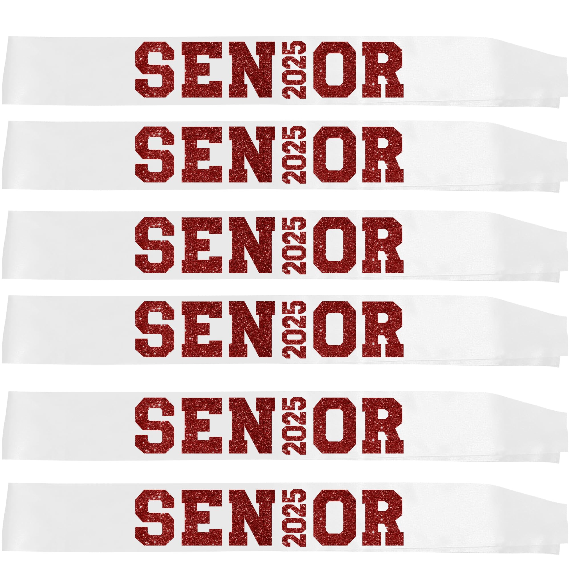 6Pcs White Senior 2025 Satin Sashes with Maroon Glitter Letters- 2025 Graduation Celebrations Sashes - Senior Cheer Sash - Cheerleader Sash - Class Competition Sashes