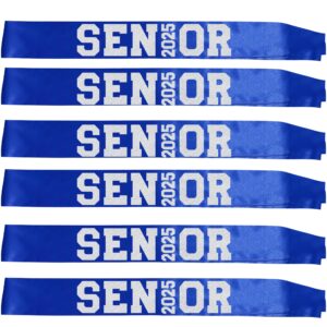 6Pcs Blue Senior 2025 Satin Sashes with Silver Glitter Letters- 2025 Graduation Celebrations Sashes - Senior Cheer Sash - Cheerleader Sash - Class Competition Sashes