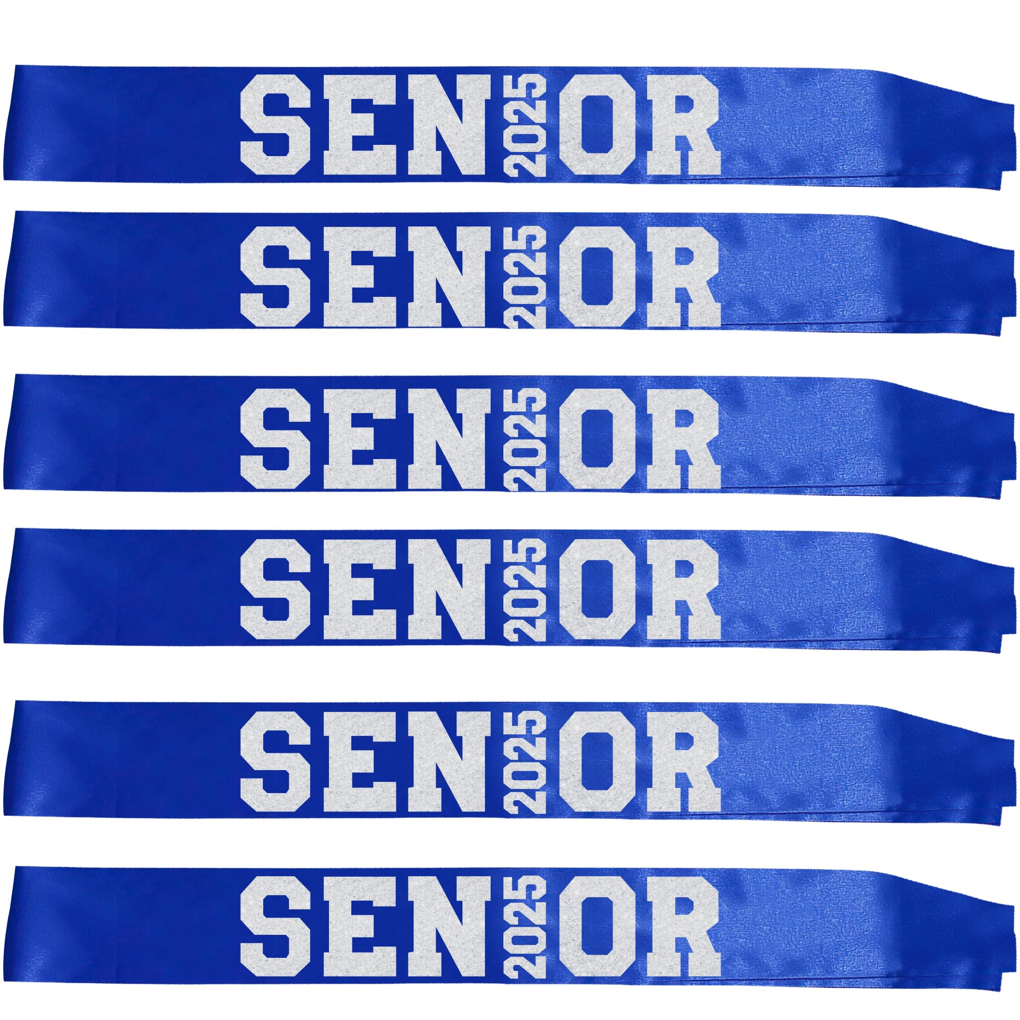 6Pcs Blue Senior 2025 Satin Sashes with Silver Glitter Letters- 2025 Graduation Celebrations Sashes - Senior Cheer Sash - Cheerleader Sash - Class Competition Sashes