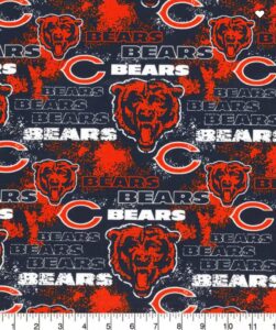 chicago bears cotton fabric distressed nfl licensed, blue, orange