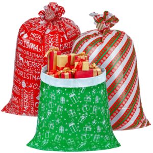 cubesland large christmas gift bags,3 jumbo christmas plastic gift bags,huge gifts bags for presents,christmas bags for gifts giant,christmas holiday gift wrap with tag & tie,extra large/big/medium