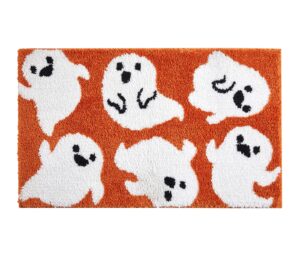 estmy cute ghost small area rugs non slip washable cute halloween fall 2x3 throw rugs for bedroom kitchen entryway indoor, spooky funny shaggy microfiber spirit autumn halloween bathroom rugs