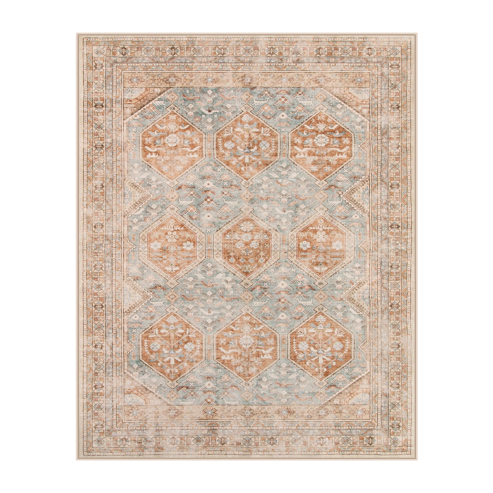 Lahome Vintage Fall Bedroom Rug 8x10 Under Bed, Large 8x10 Rugs for Living Room Machine Washable Area Rugs, Soft Geometric Stain Resistant Non Slip Rug for Dining Room Table Home Office