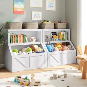 gaomon kids bookshelf, wooden toy storage organizer with cubby, toddler bookcases fit for playroom, children's room, bedroom, nursery school