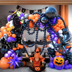 178 PCS Halloween Balloons Arch kit With Black Purple Orange Balloons Witch Balloons Pumpkin Candy Balloons Bat Balloons Outdoor Indoor Halloween Party Decoration balloon Garland