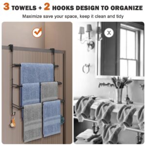 Livabber 3-Tier Over The Door Towel Rack, All Metal Towel Rack with Hooks for Door Hanging, Behind Door Towel Bar Towel Storage Holder for Bathroom Accessories, 19.37" L x 5.9" Wx 24.4" H(Black)