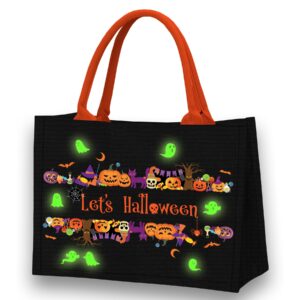 Let's Tote Halloween Canvas Candy Tote Bag With Handle, Ghosts Glow In The Dark, Great Pumpkin Halloween Party Gift. Reusable Bag for Trick or Treat, Candy Bucket. (Large)