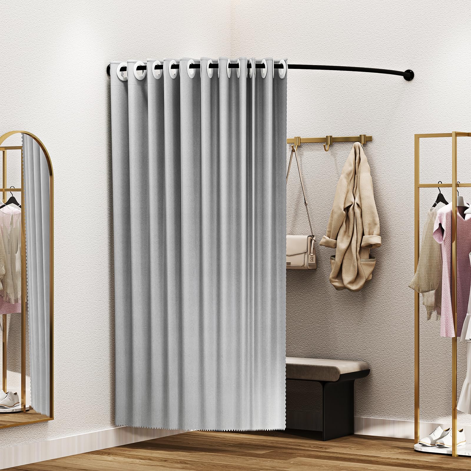 AIWFL Clothing Store Fitting Room with Shading Curtain Simple Portable Dressing Room Wall-Mounted Changing Room U Shaped Rod Privacy Screen for Boutique, Office and The Mall