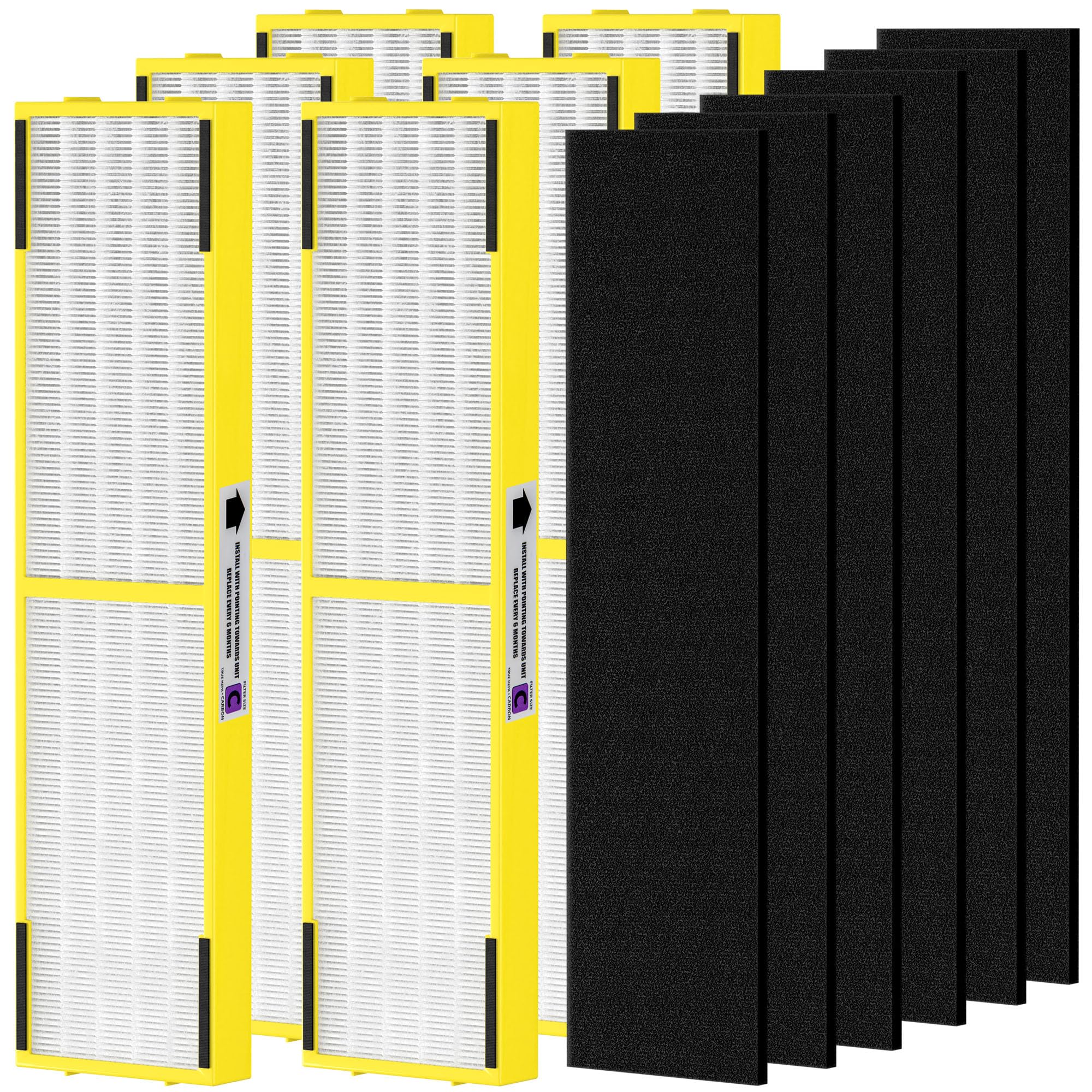 6 Packs FLT5000 Plastic Frame True HEPA Filter C Replacement Compatible with AC5000 AC5000E AC5250PT AC5350B AC5350BCA AC5350W AC5300B with 6 Packs Activated Carbon Pre-Filters