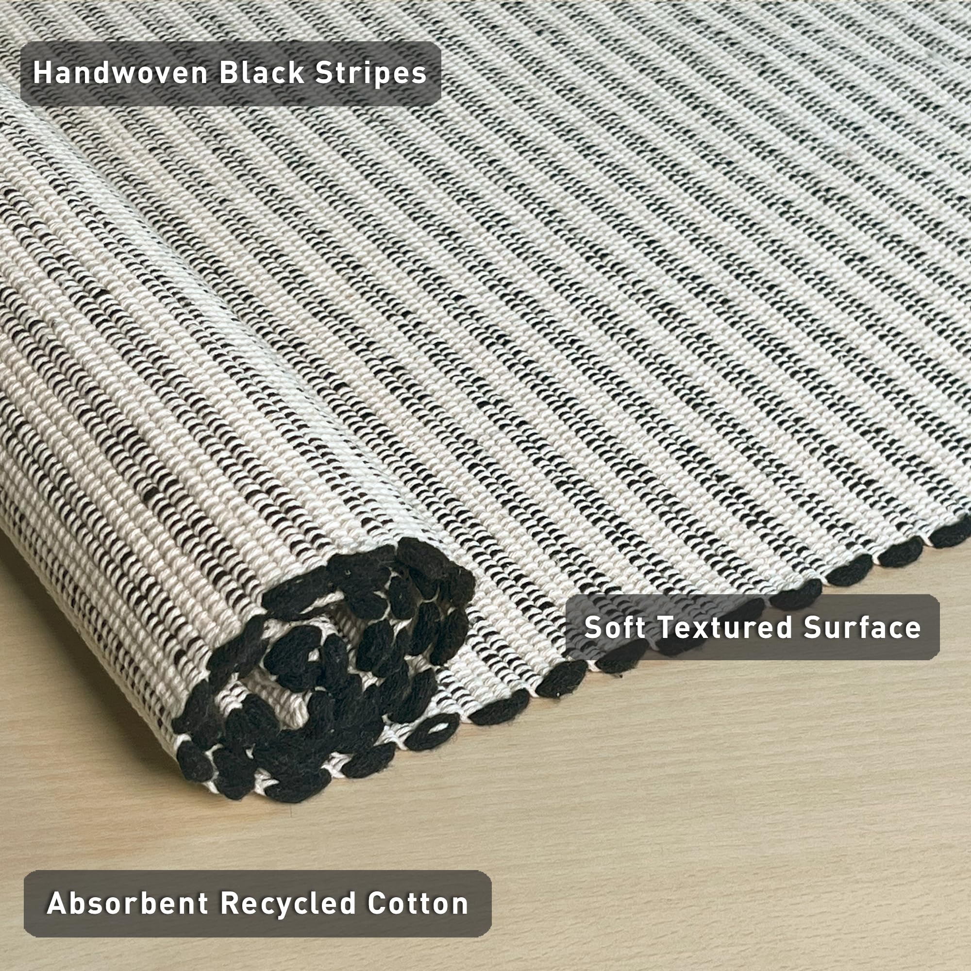 Chardin home Black & Ivory Providence Throw Rug 2x3 feet |Hand Woven Farmhouse Rug | Great in Kitchens entryways doormats Bathrooms Meditation Mat | Machine Washable & Reversible Cotton Rug