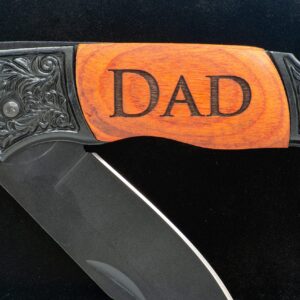 Generic Dad Engraved Rosewood Black Steel 7 Inch Folding Pocket Knife w/ 3 in. Locking Blade (Dad)