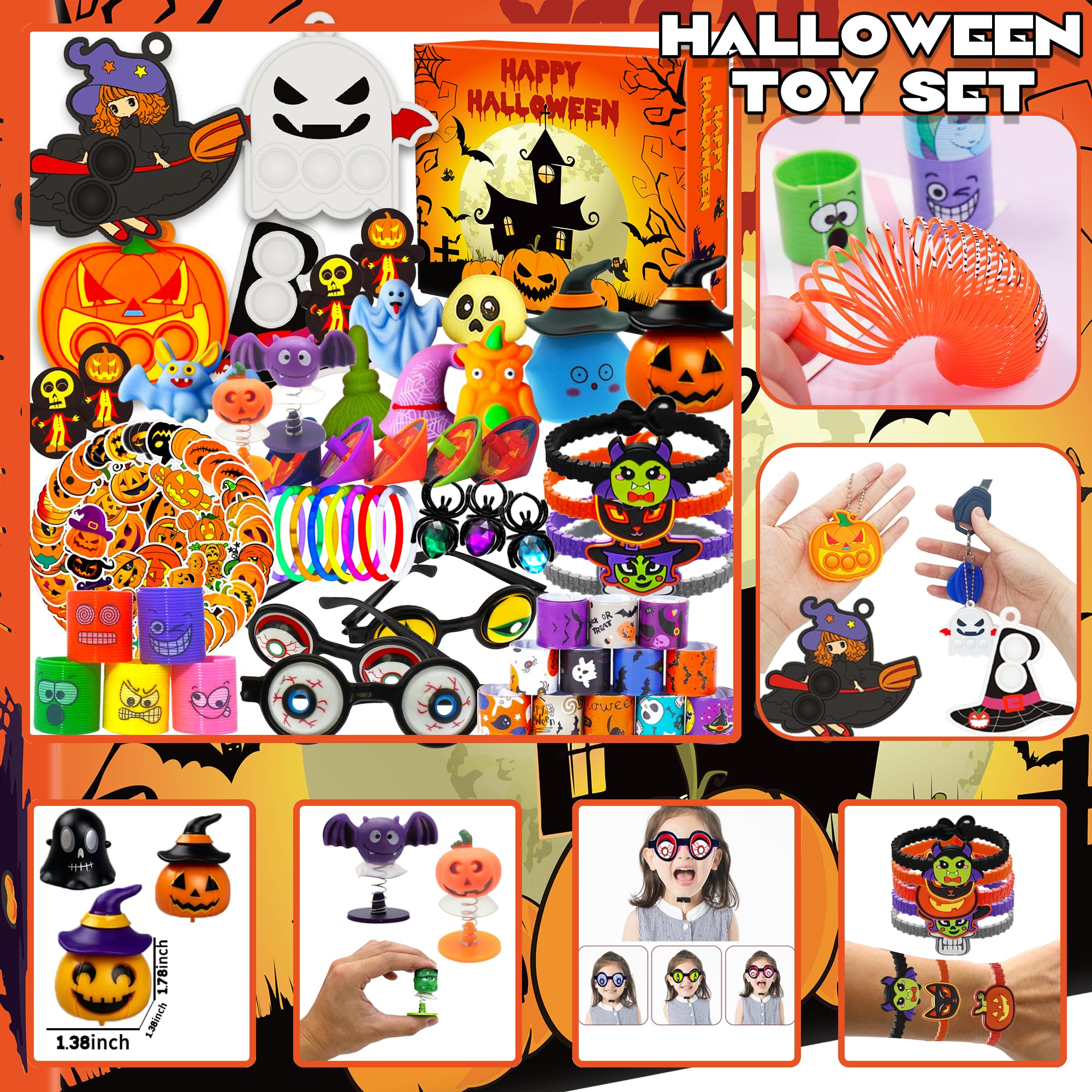 600 PCS Halloween Party Favors for Kids, Fidget Toys Pack, Halloween Toys Treats Gifts, Birthday Gift, Treasure Box, Goodie Bag Stuffers, Carnival Prizes,Pinata Filler Sensory Toy for Classroom