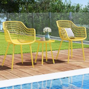 Tangkula 3 Piece Patio Bistro Set, All Weather Heavy Duty Table and Chairs Set of 2 with Widen Seats, Outdoor Furniture Set for Porch, Balcony, Backyard (Yellow)