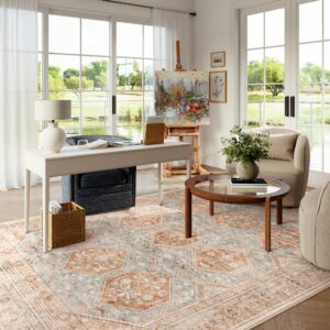 Lahome Vintage Fall Bedroom Rug 8x10 Under Bed, Large 8x10 Rugs for Living Room Machine Washable Area Rugs, Soft Geometric Stain Resistant Non Slip Rug for Dining Room Table Home Office