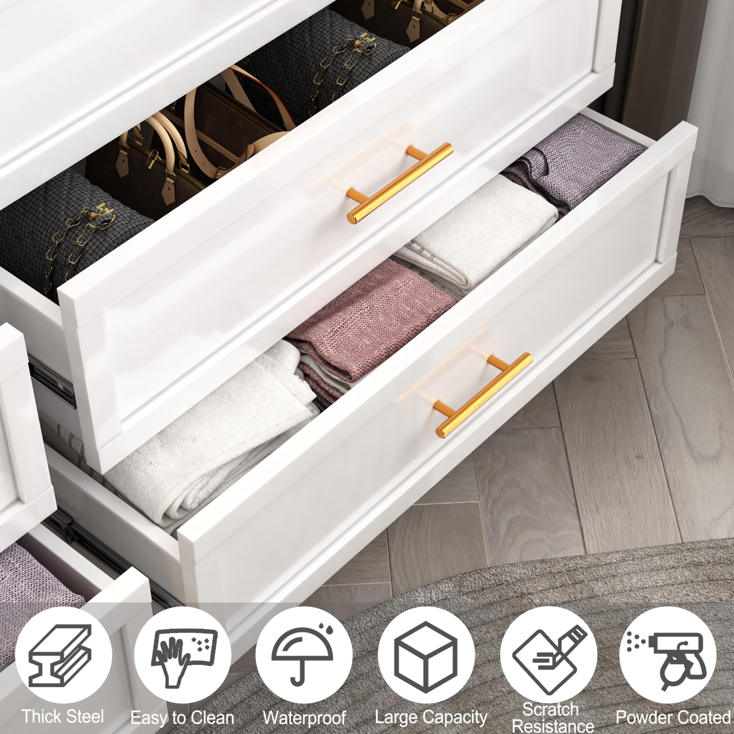 pozdeg 5 Drawers Dresser for Bedroom, 53.5" H Tall Metal Storage Organizer Drawer Chest with Large Capacity, Office Home Multi-Functional Accent Cabinet for Bedroom Hallway Closet