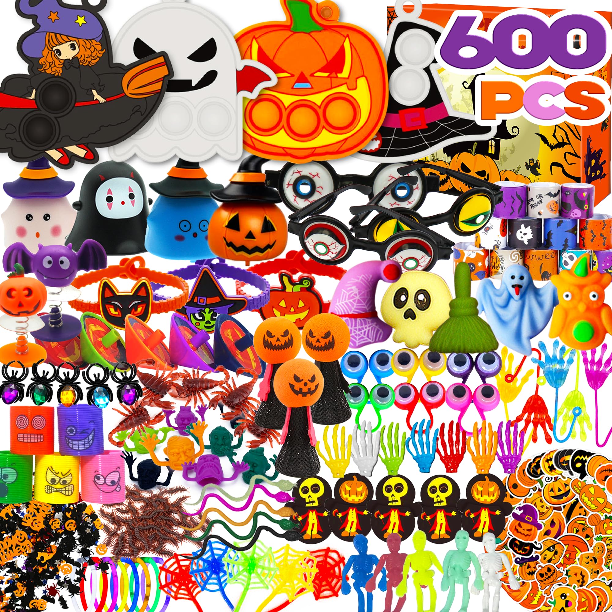 600 PCS Halloween Party Favors for Kids, Fidget Toys Pack, Halloween Toys Treats Gifts, Birthday Gift, Treasure Box, Goodie Bag Stuffers, Carnival Prizes,Pinata Filler Sensory Toy for Classroom