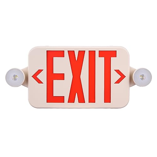 VEVOR LED Emergency Exit Sign, Dual Adjustable LED Heads, Battery-Backed Fire Exit Lighting, Red Letter Combo, Commercial Grade