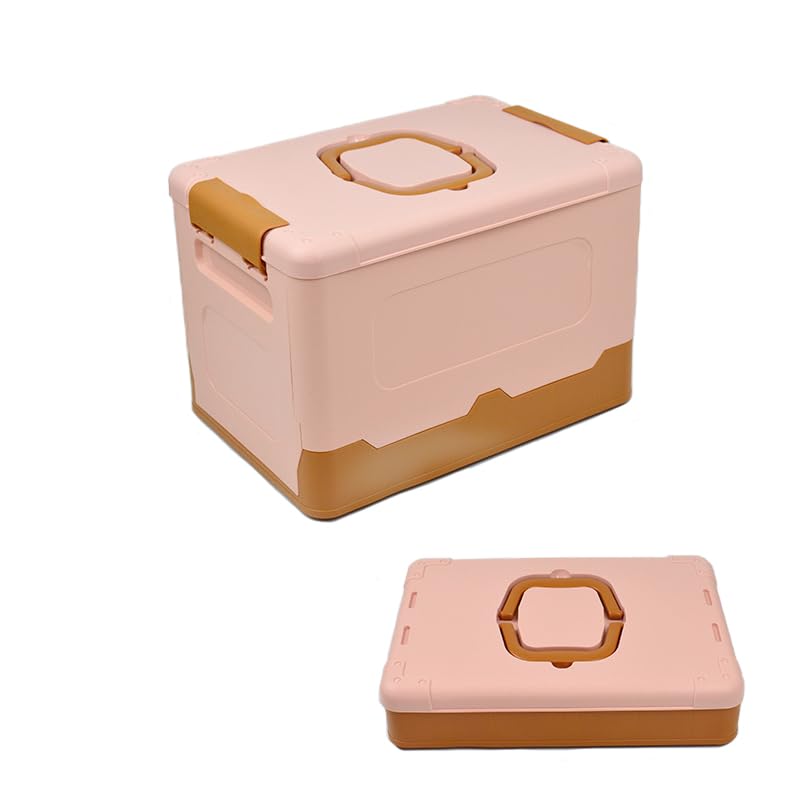 Angulu Collapsible Storage Bin with Lid, 13 * 9IN Folding Plastic Stackable Utility Crates, Plastic Storage Containers with Handles,Portable Storage Box for Camping, Outdoor/indoor (Pink,1Pcs)