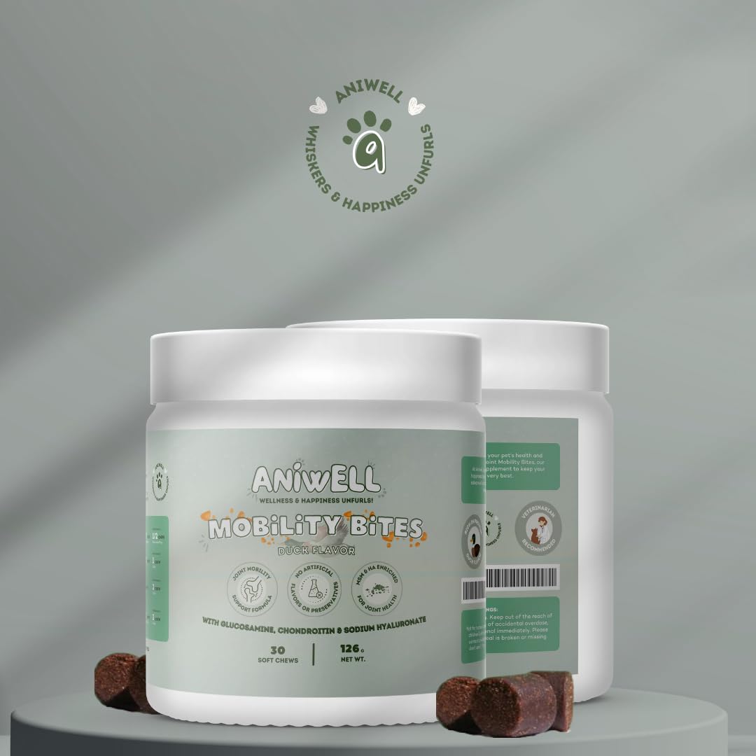 Aniwell Mobility Chews: Powered by Glucosamine MSM & Chondroitin - Hip and Joint Supplement for Dogs to Actively Support Mobility (1)