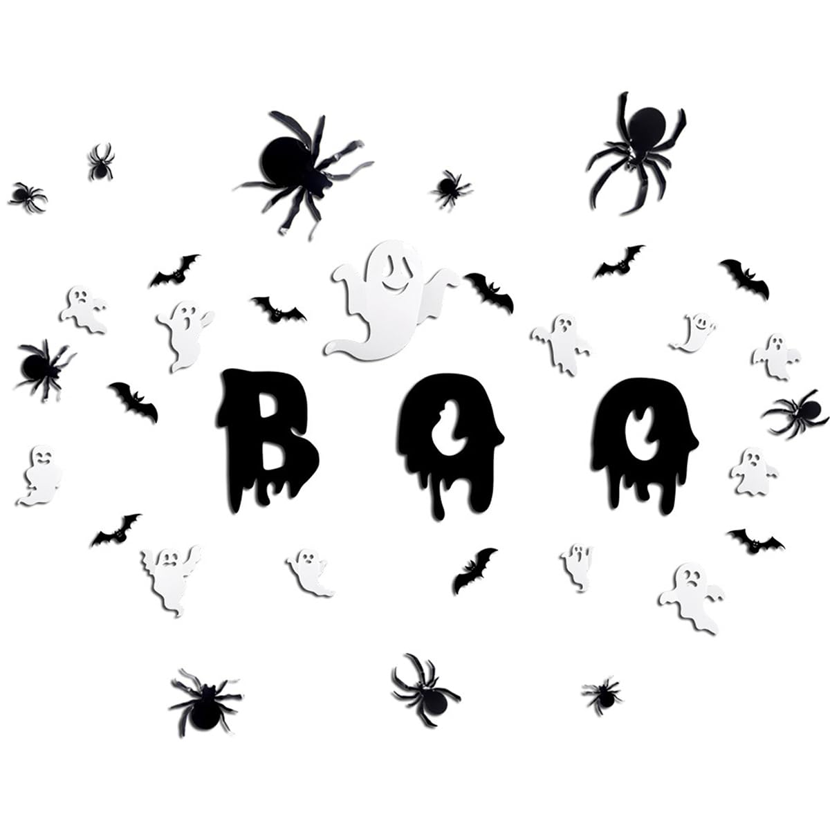 Ghost Wall Decor Stickers Halloween Wall Stickers Black Bat Spider White Ghost Wall Decoration Reusable Cute Ghost Wall Decals Holiday Wall Stickers for Room Home DIY Decor Charms 34Pcs