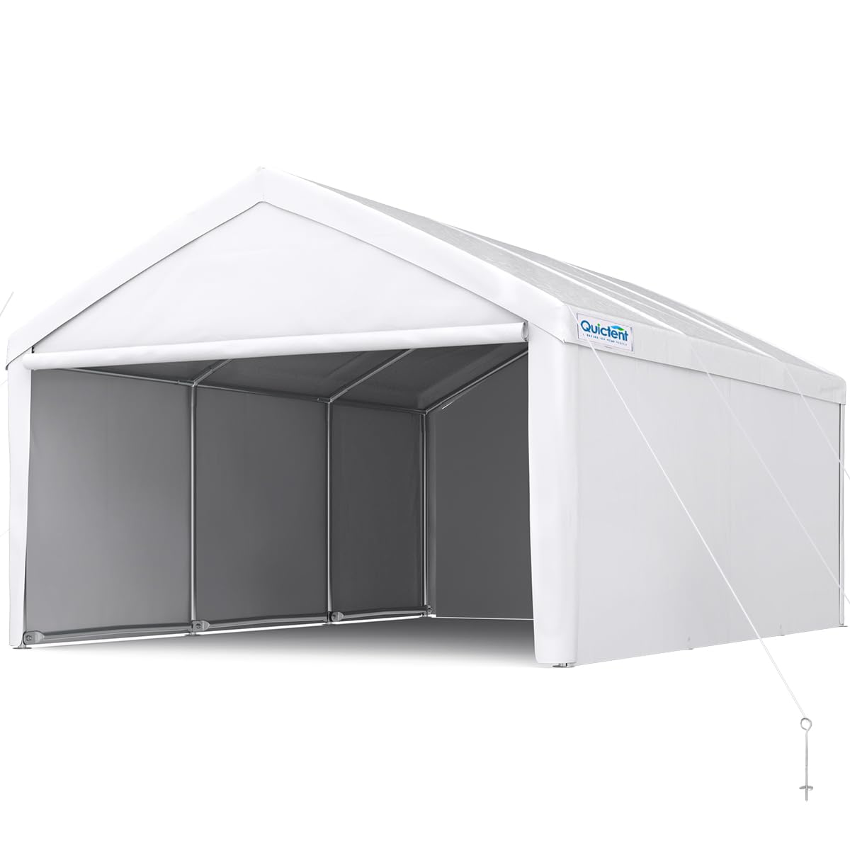 Quictent 13’x20’ Heavy Duty Carport Car Canopy Galvanized Car Boat Shelter with Removable Sidewalls, Reinforced Top Poles and Ground Bar-White