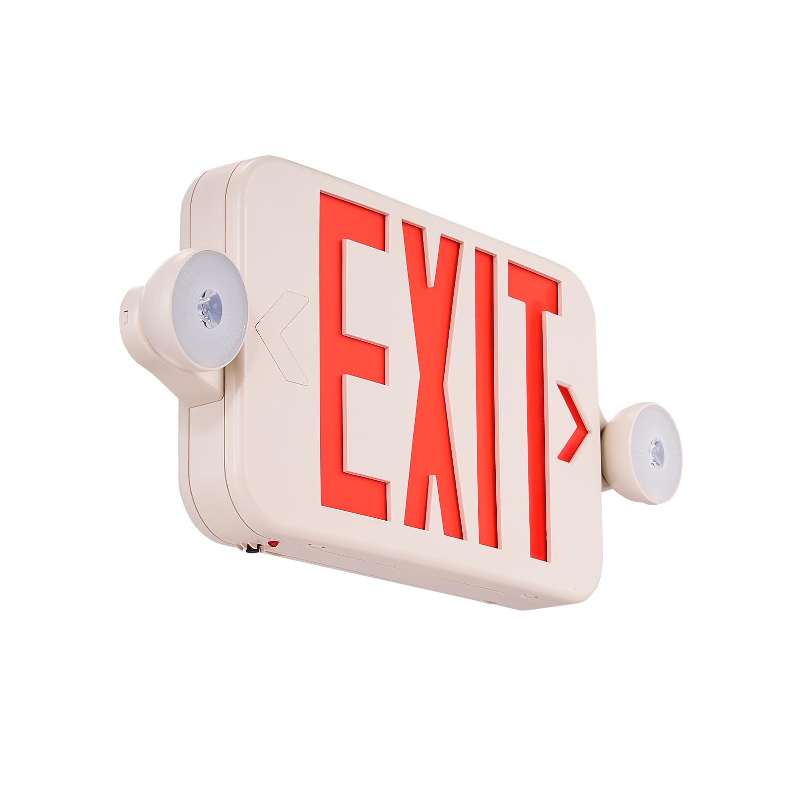 VEVOR LED Emergency Exit Sign, Dual Adjustable LED Heads, Battery-Backed Fire Exit Lighting, Red Letter Combo, Commercial Grade