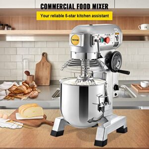 VEVOR Commercial Food Mixer, 30Qt Commercial Mixer with Timing Function, 1100W Stainless Steel Bowl Heavy Duty Electric Food Mixer Commercial with 3 Speeds Adjustable 108/199/382 RPM, Dough Hook Whisk