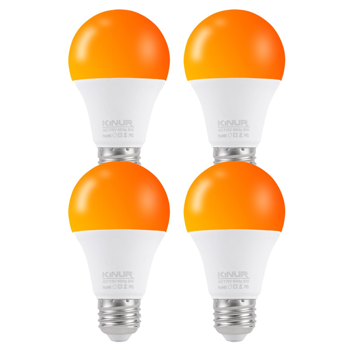 KINUR LED Amber Light Bulbs, A19 9W(60W Equivalent) 1800K E26 A19 Amber Soft Light Bulbs Warm Light Bulbs for Bedroom, Healthy Sleep, Baby Nursery Light, Turtle Friendly Light Bulbs 4 Pack