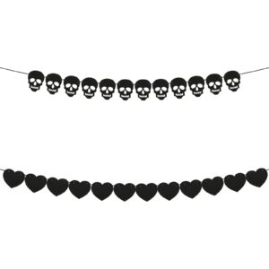 2 set gothic banner halloween garland black heart skull felt decor for birthday goth wedding diy home bachelorette party farewell shower decorations indoor outdoor