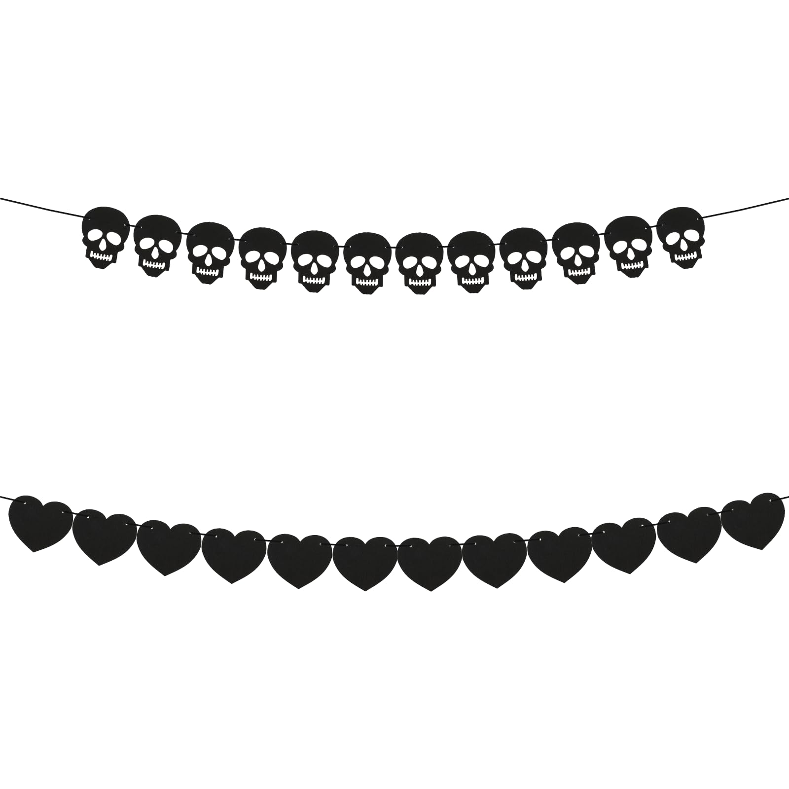 2 Set Gothic Banner Halloween Garland Black Heart Skull Felt Decor for Birthday Goth Wedding DIY Home Bachelorette Party Farewell Shower Decorations Indoor Outdoor