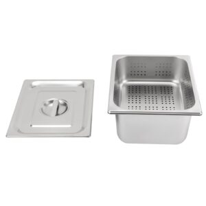 4" Deep Perforated Pan+6" Deep Steam Teable Pan+Lid, 1/2 Size Food Pan for Commercial or Personal, 6.23Qt and 9.4Qt Stainless Steel Steam Pan Set, Full Size Hotel Pan, Steam Table Tray for Food Warmer