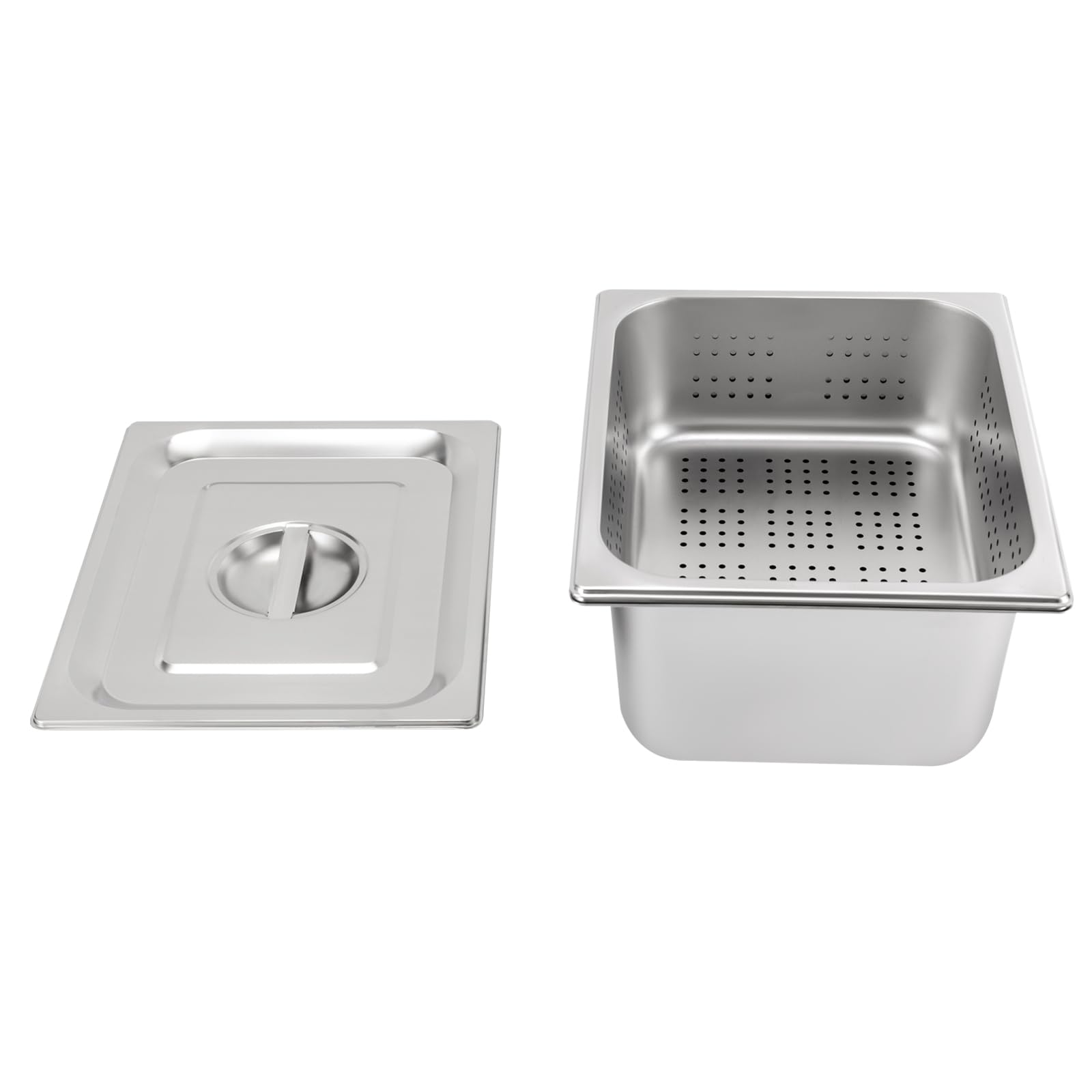 4" Deep Perforated Pan+6" Deep Steam Teable Pan+Lid, 1/2 Size Food Pan for Commercial or Personal, 6.23Qt and 9.4Qt Stainless Steel Steam Pan Set, Full Size Hotel Pan, Steam Table Tray for Food Warmer