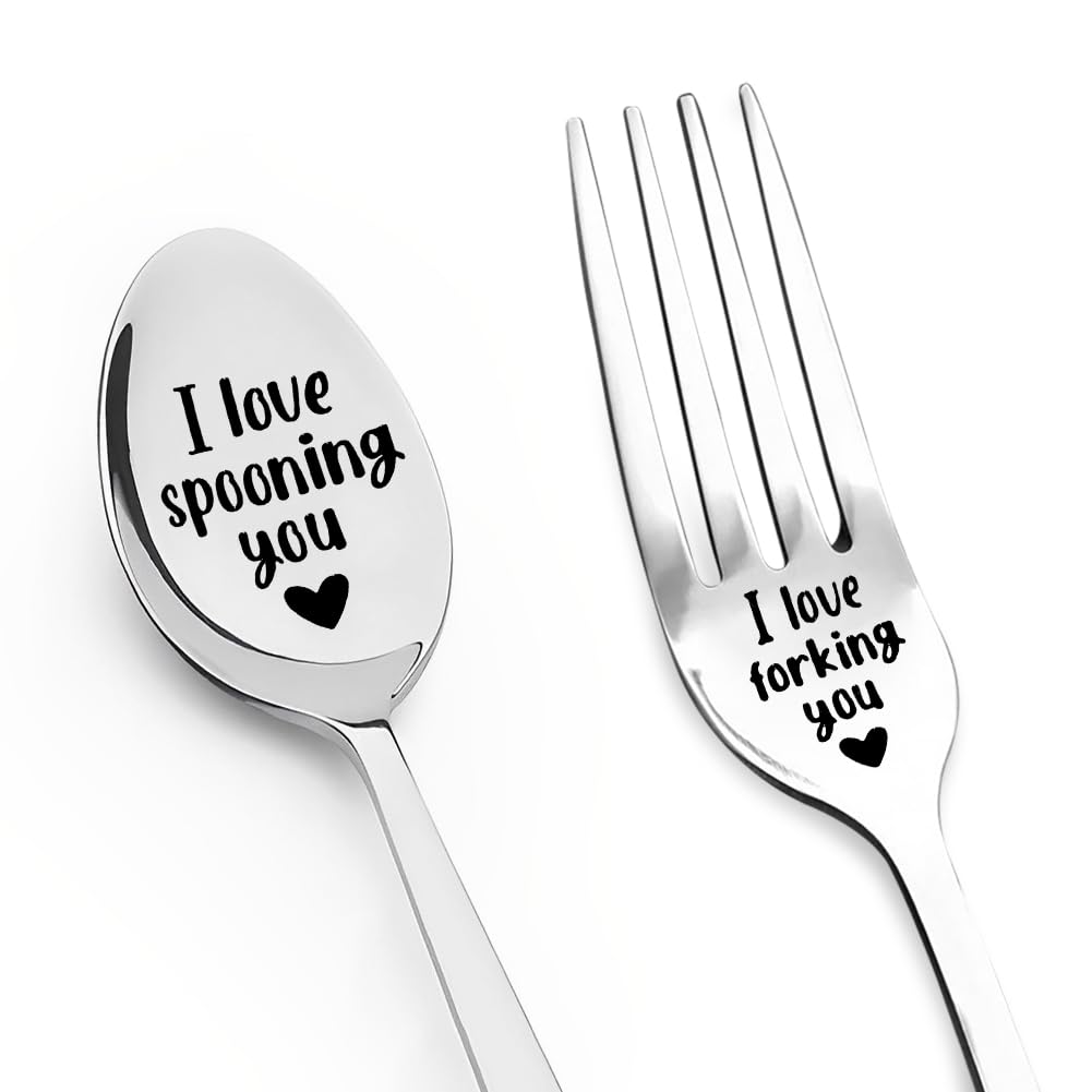 I Love Forking Sponning You Fork and Spoon Set Girlfriend Boyfriend Christmas Gifts for Wife Husband Anniversary Birthday Gift for Fiance Fiancee Engagement Wedding Gifts for Him Her I Love You Gift