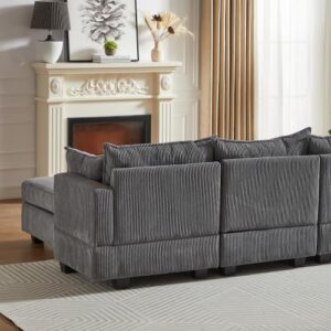 6 Seater Oversized Free Combination Convertible Modular Sectional Sofa, U / L Shaped Extra Large Corduroy Reversible Sleeper Corner Couch with Storage and Movable Ottomans for Living Room Apartment