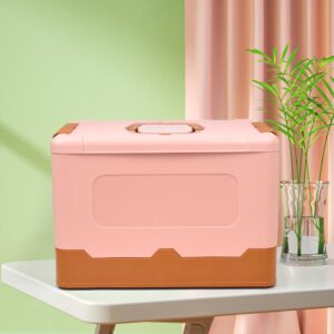 Angulu Collapsible Storage Bin with Lid, 13 * 9IN Folding Plastic Stackable Utility Crates, Plastic Storage Containers with Handles,Portable Storage Box for Camping, Outdoor/indoor (Pink,1Pcs)