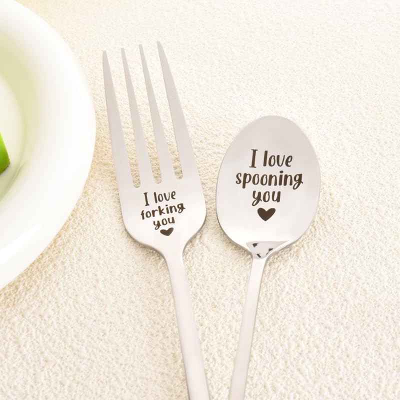 I Love Forking Sponning You Fork and Spoon Set Girlfriend Boyfriend Christmas Gifts for Wife Husband Anniversary Birthday Gift for Fiance Fiancee Engagement Wedding Gifts for Him Her I Love You Gift