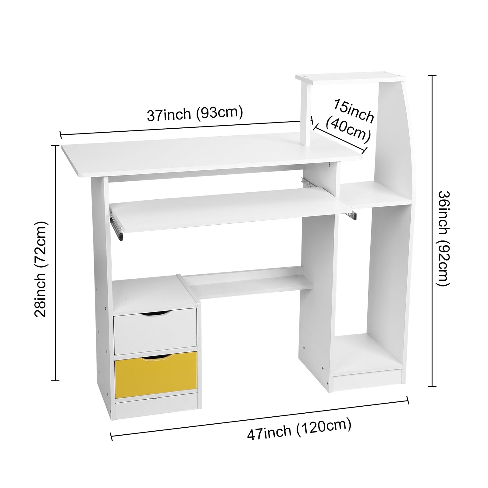 Honrane Computer Desk with 2 Drawers and 3 Hutch Shelves, 47" Gaming Desk with Wide Desktop and Keyboard Drawer, Wood Home Office desks,Modern Writing Desk White