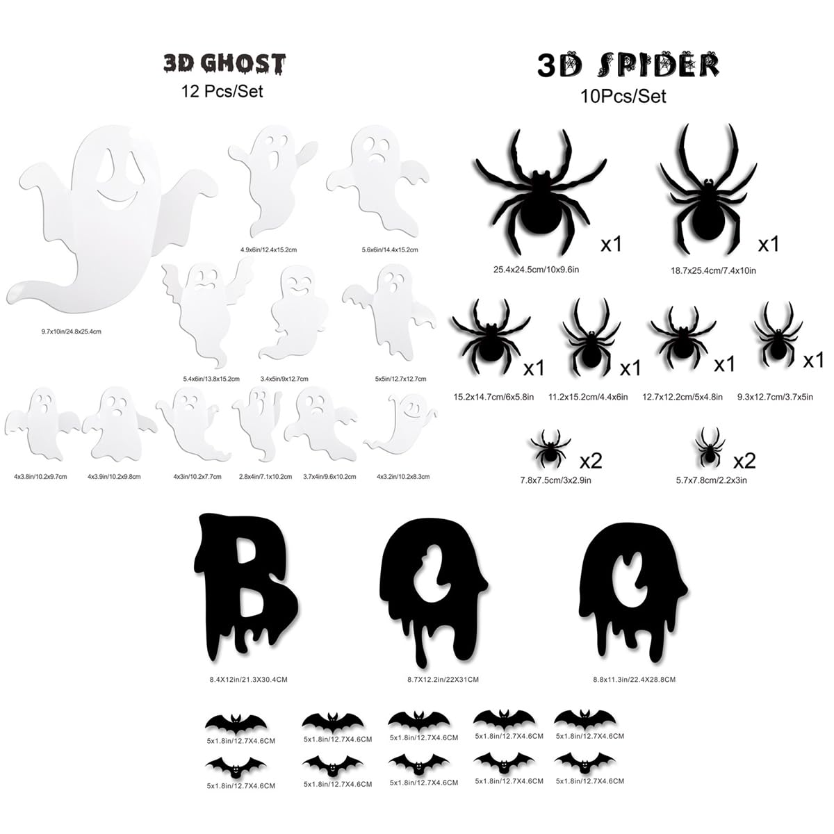 Ghost Wall Decor Stickers Halloween Wall Stickers Black Bat Spider White Ghost Wall Decoration Reusable Cute Ghost Wall Decals Holiday Wall Stickers for Room Home DIY Decor Charms 34Pcs