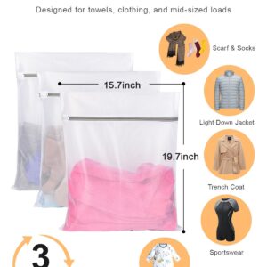 Anyongora 3Pcs Long-Lasting Mesh Laundry Bags (15.7x19.6 Inches) - Protects Delicates, Fine Mesh, Reusable Laundry Bag for Delicates, Laundry Bags Mesh Wash Bags for Home, Travel, Dorm, Gym