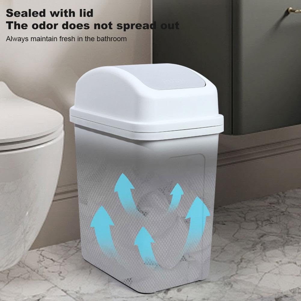 Generic 13 Gallon Kitchen Trash Can, 4 Colors Large Capacity Plastic Cream Style Trash Can with Lid, 2024 Upgraded Plastic Swing Top Trash Can with Sliding Lid, Bathroom Trash Can, White