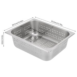 4" Deep Perforated Pan+6" Deep Steam Teable Pan+Lid, 1/2 Size Food Pan for Commercial or Personal, 6.23Qt and 9.4Qt Stainless Steel Steam Pan Set, Full Size Hotel Pan, Steam Table Tray for Food Warmer