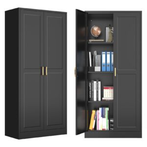 timeless pieces kitchen pantry cabinet，pantry storage cabinet，60" tall kitchen storage cabinets with doors and adjustable shelves，black metal food pantry cabinet for kitchen, dining room