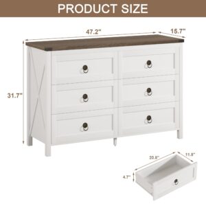 ChooChoo Farmhouse 6 Drawer Dresser, White Dresser for Bedroom, Wide Dressers & Chests of Drawers for Entryway, Hallway