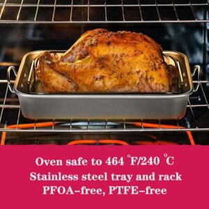 VBOYL 16" Premium Stainless Steel Roaster Pan Set with Baking & V-Shaped Racks - Heavy Duty, Healthy & Dishwasher Safe for Turkey, Chicken