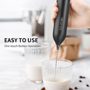 CIRCLE JOY Milk Frother Hanheld with Stand, Electric Coffee Frother, Battery Operated Hand Frother Wand Drink Mixer Mini Foamer for Matcha Lattes Cappuccino, Kitchen Gifts, Black