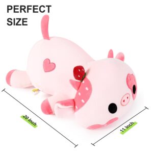 Onsoyours Weighted Cow Stuffed Animals, 3.3 lbs Weighted Strawberry Cow Plush Pillow Toy 20" Large Weighted Plushies for Kids