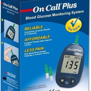 Generic On-Call Plus Blood Glucose glucometer with 200 Test Strips Blue