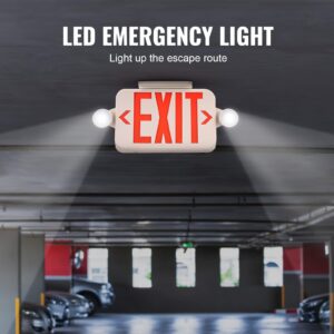 VEVOR LED Emergency Exit Sign, Dual Adjustable LED Heads, Battery-Backed Fire Exit Lighting, Red Letter Combo, Commercial Grade