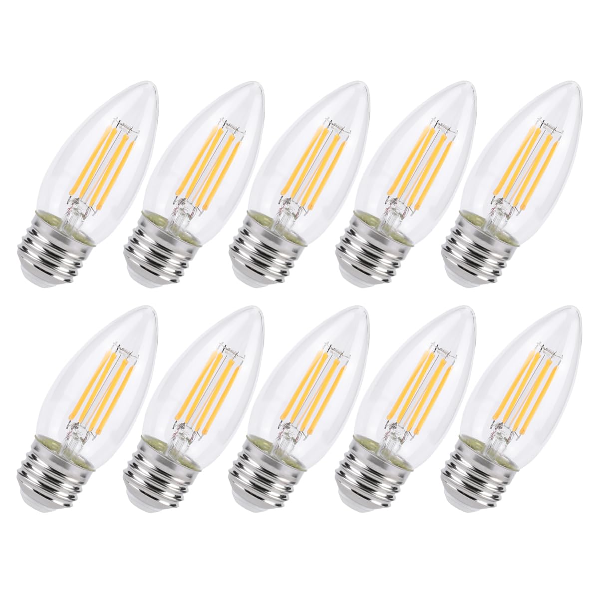 KINUR E26 Candelabra led Light Bulbs 4 Watt (40 Watt Equivalent) LED Chandelier Light Bulbs 2700K Warm White Chandelier Decorative Candle Light Bulb Ceiling Fan Bulb Non-Dimmable 10Pack