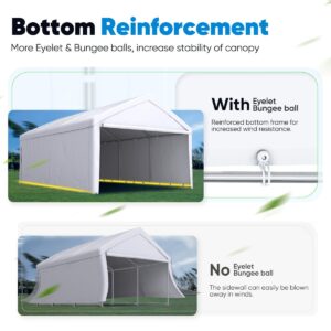 Quictent 13’x20’ Heavy Duty Carport Car Canopy Galvanized Car Boat Shelter with Removable Sidewalls, Reinforced Top Poles and Ground Bar-White